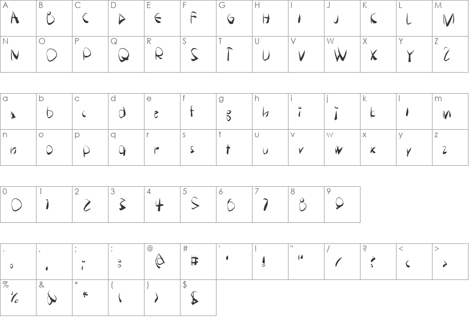 DemotteWarp font character map preview