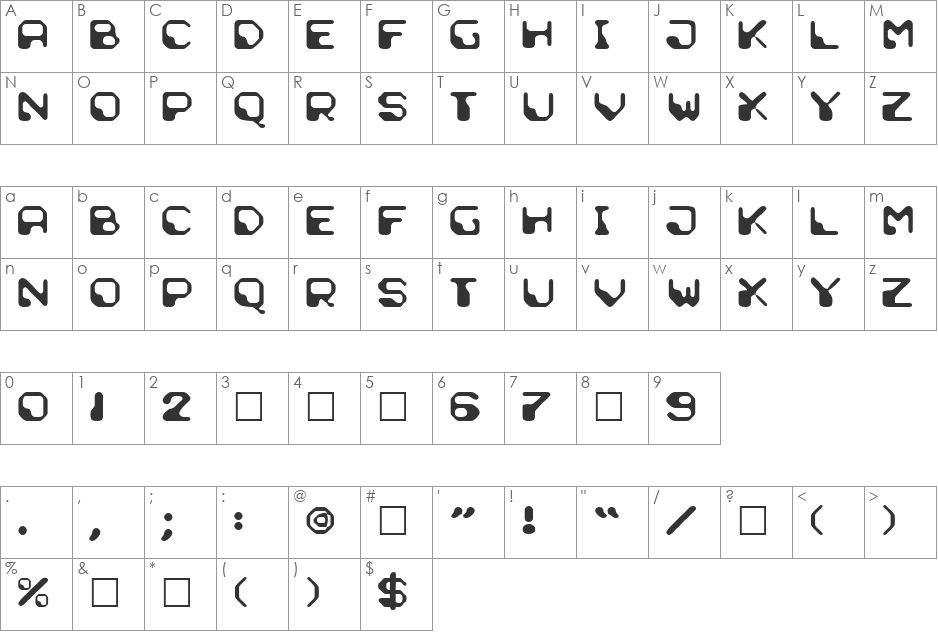 Demun Lotion font character map preview