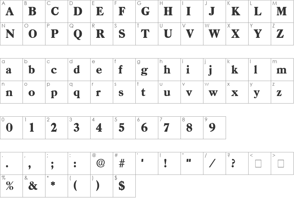 Dendro Display SSi font character map preview