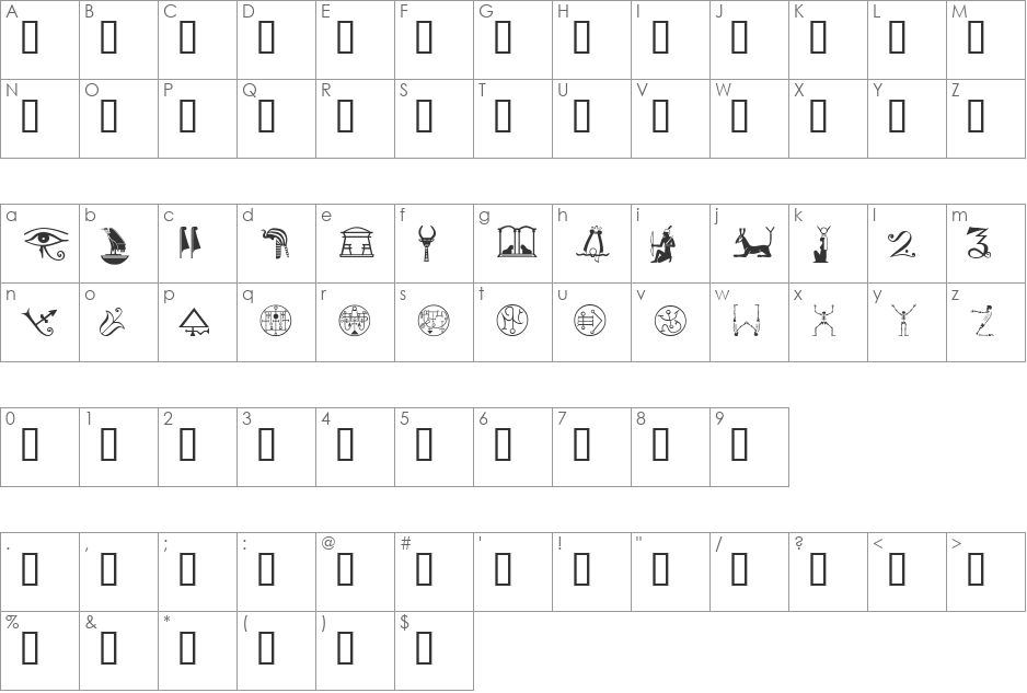 Deniart Sampler font character map preview