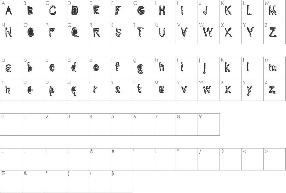 Denigrated font character map preview