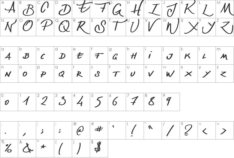 Denishandwritting font character map preview
