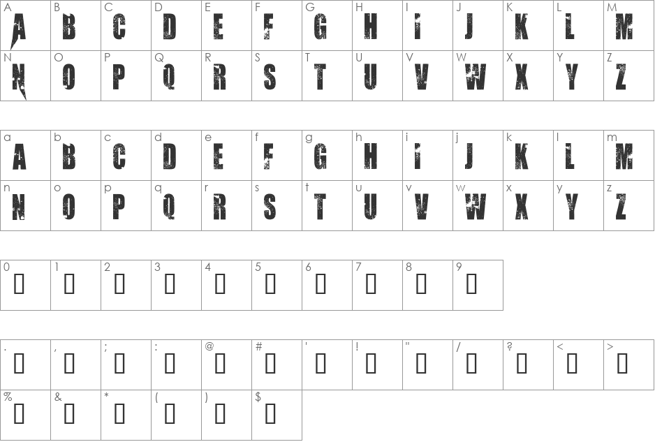 AbandoN font character map preview