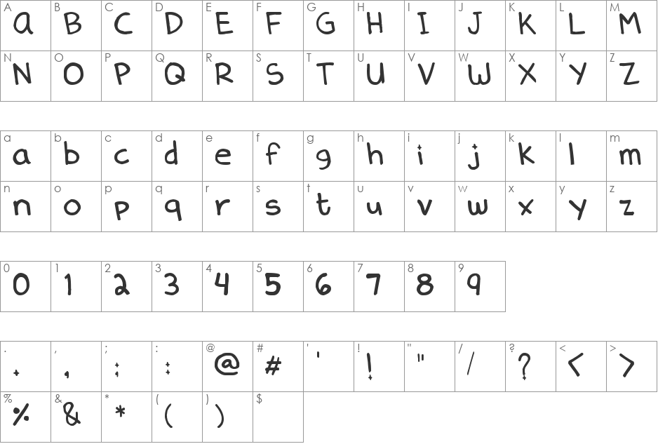 Denne Delica font character map preview