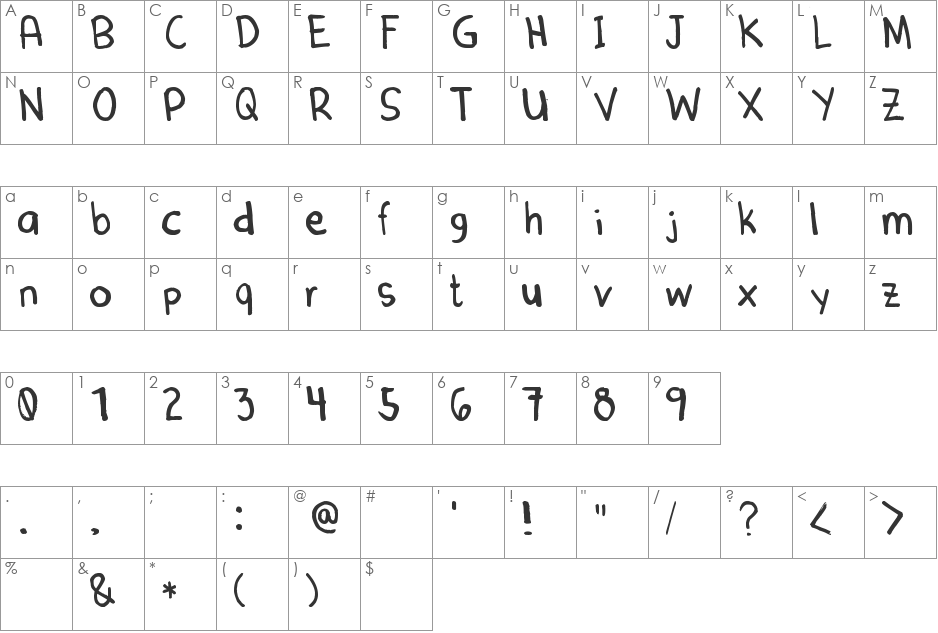 Denne Marker font character map preview
