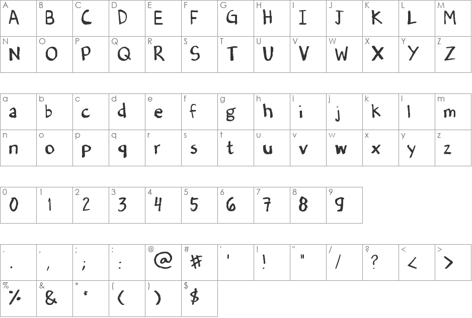 Denne's Old Handwriting font character map preview
