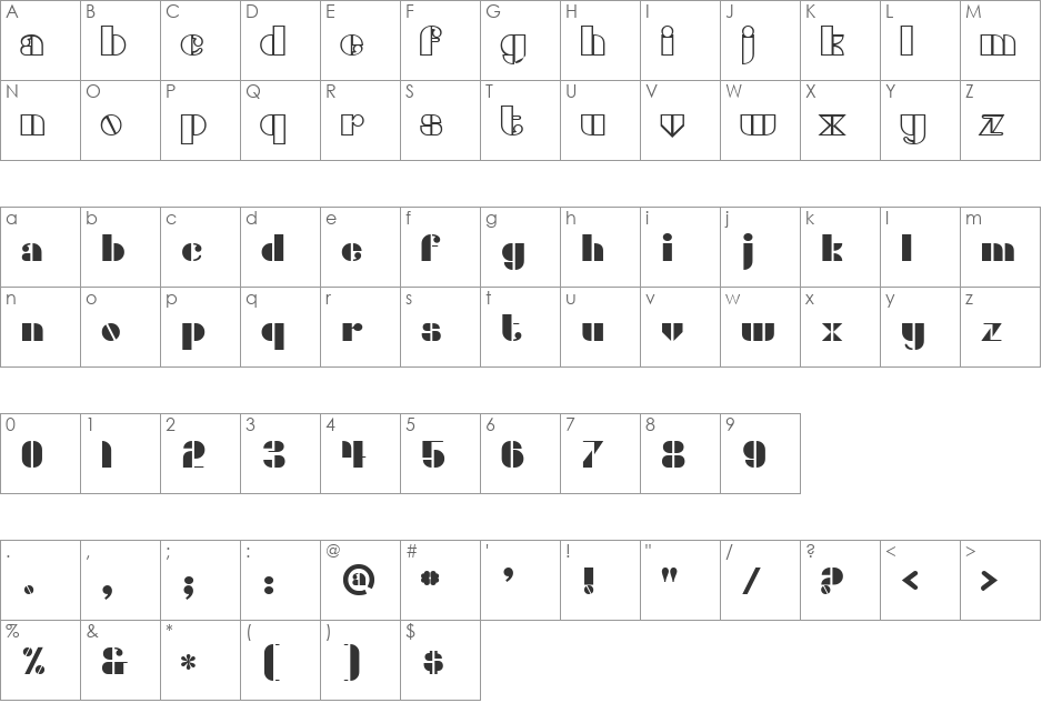 Densmore font character map preview