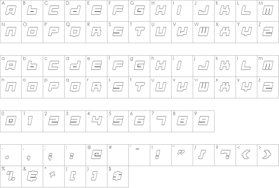 Almanaque Outline font character map preview