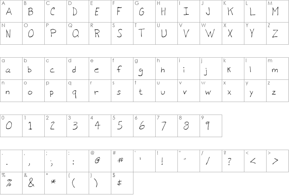 DentonsHand font character map preview