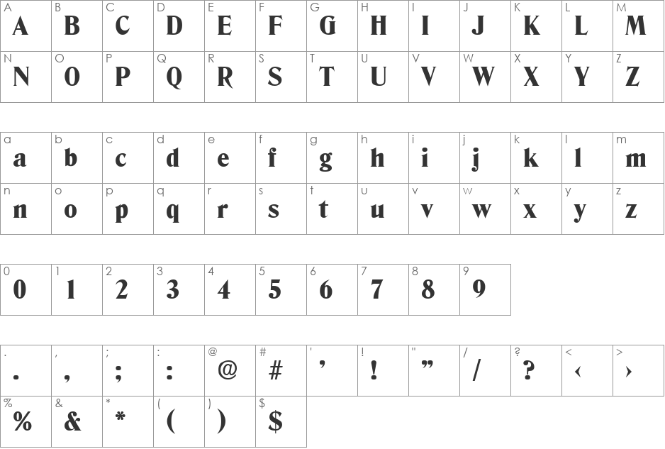 Denver-ExtraBold font character map preview