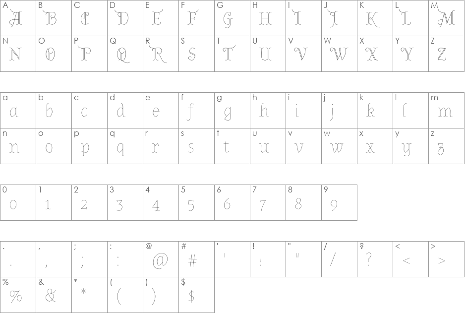 Almendra Display font character map preview