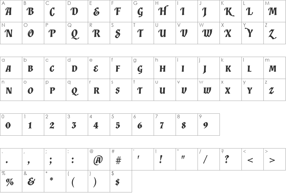Almendra SC font character map preview