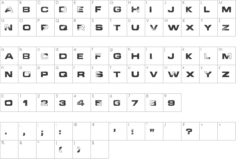 Abandon font character map preview