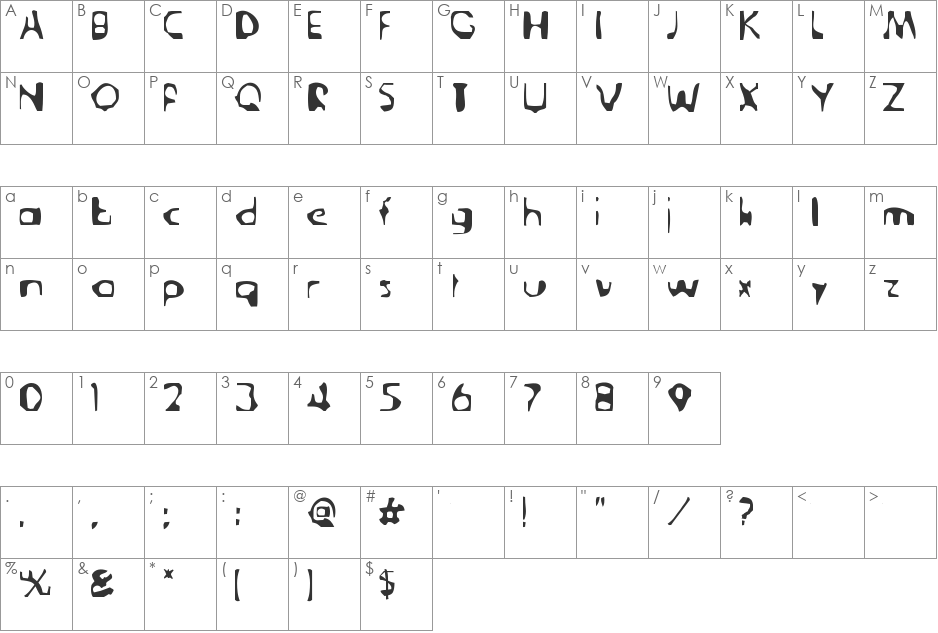 Deranged Tabloid font character map preview