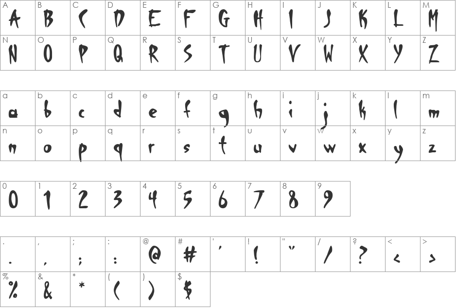 Deranger font character map preview