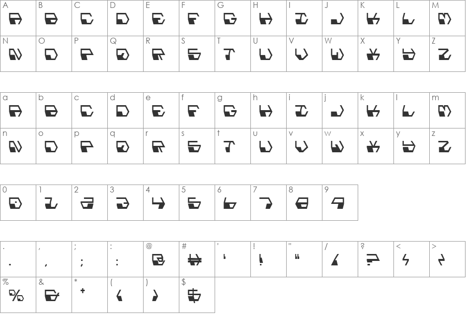 Deranian Condensed font character map preview