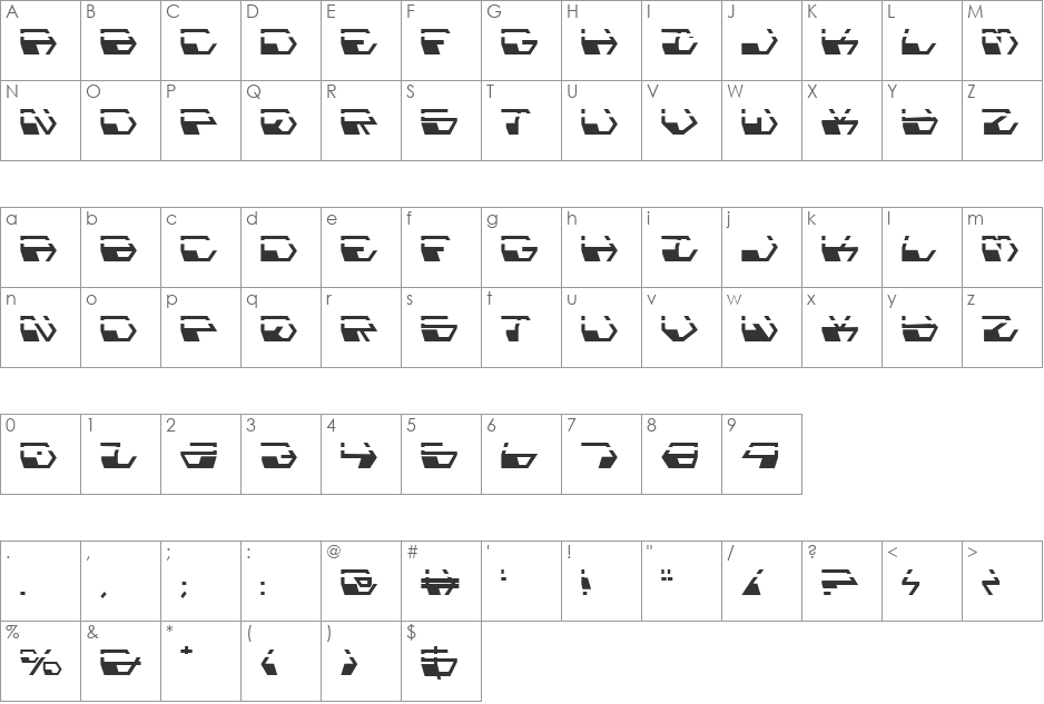 Deranian Laser font character map preview