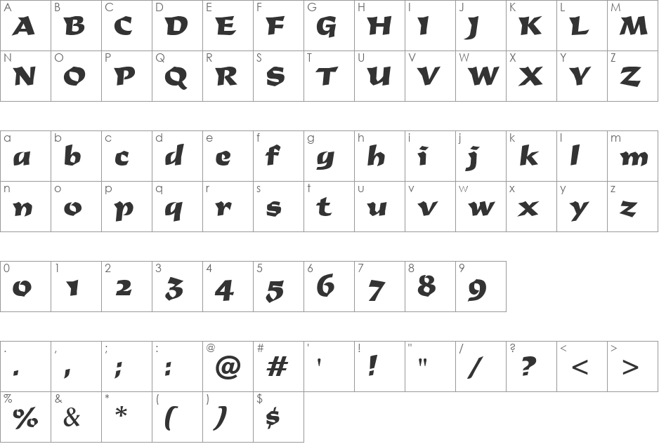 Derby font character map preview