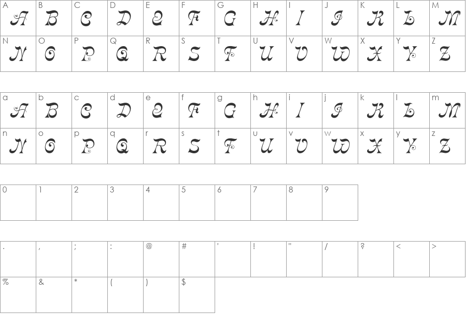 Derniere font character map preview