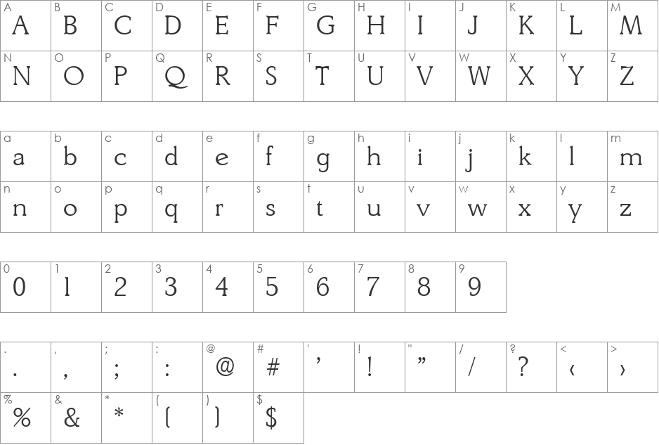 Derringer-Light font character map preview
