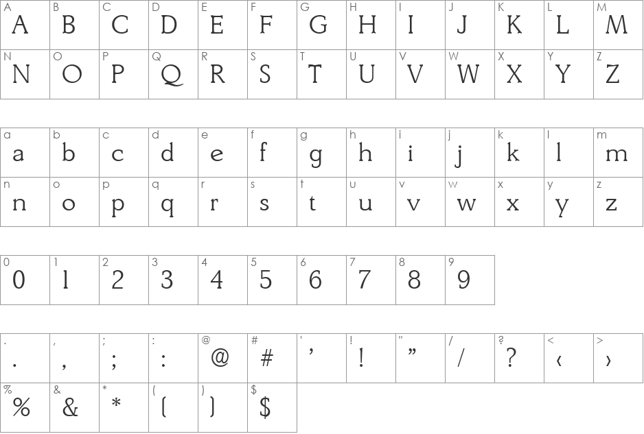Derringer-Serial-Light font character map preview