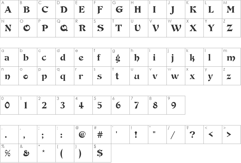 DerschawinD font character map preview