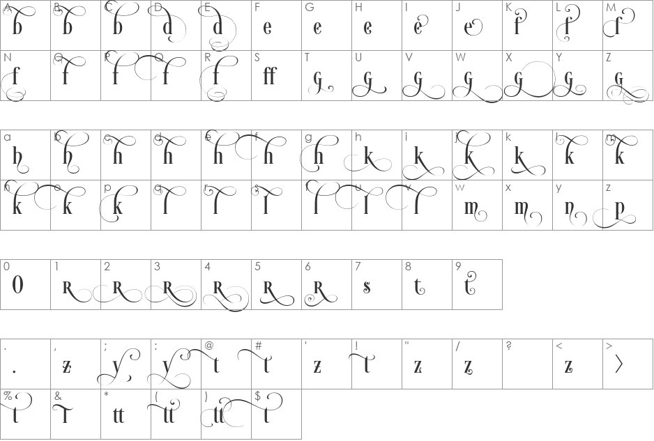 Desire Lowercase font character map preview