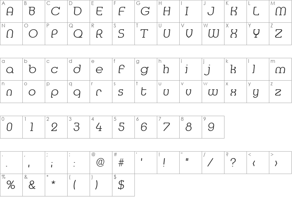 DesireeBecker-Light font character map preview