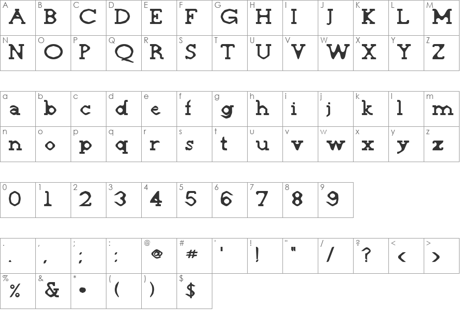 Deskomora font character map preview