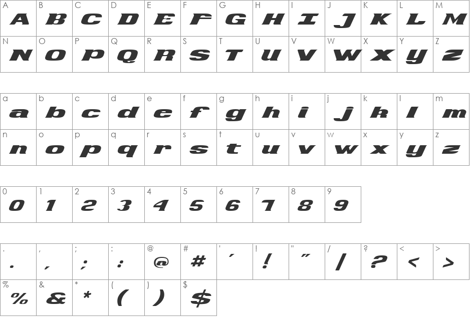 Desperado font character map preview