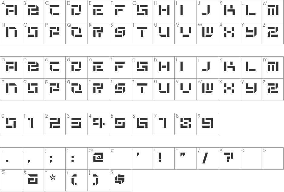 DeStencilNF font character map preview
