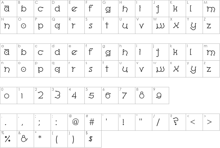 Almost Sanskrit Taj Light font character map preview