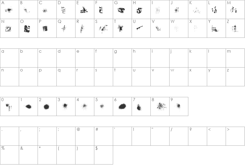 Destroy Helpers font character map preview