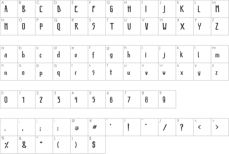 Destroyer font character map preview