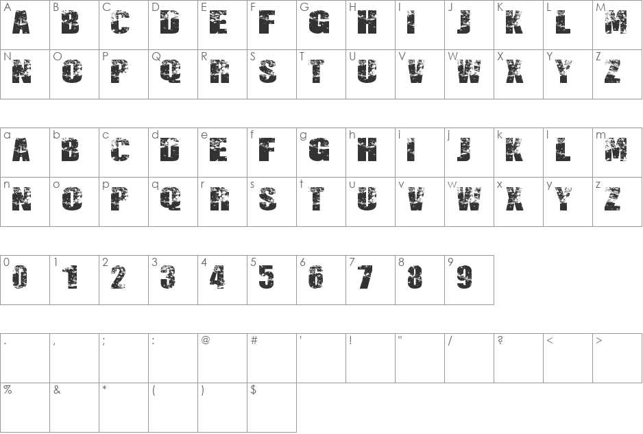 DESTRUCCION font character map preview