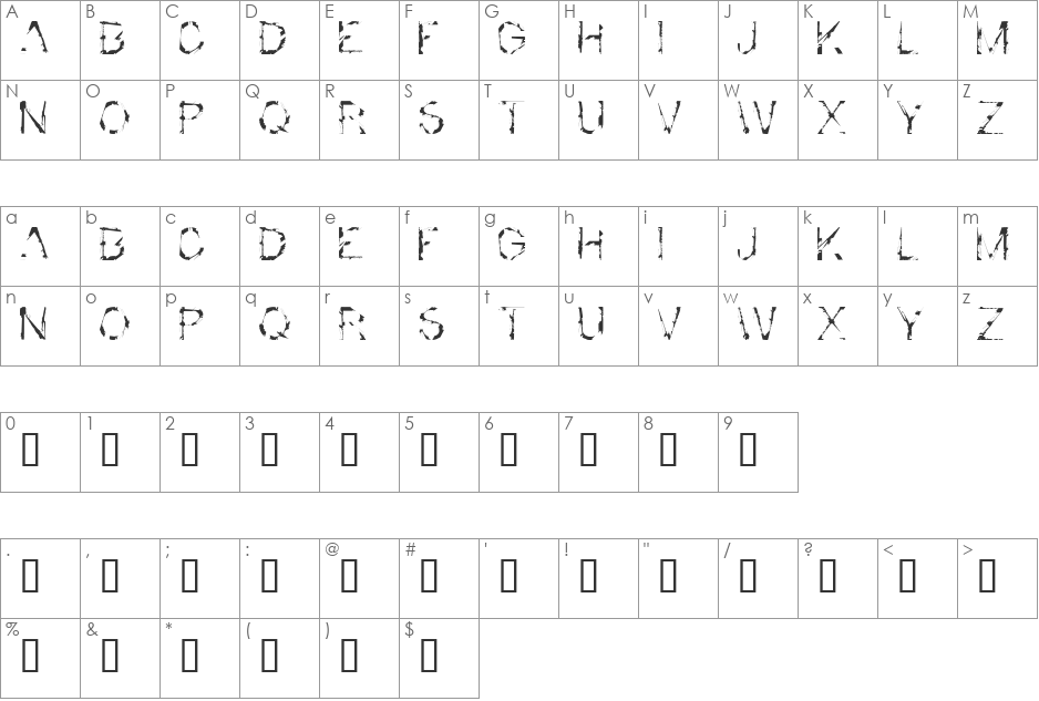 Destruction Type font character map preview