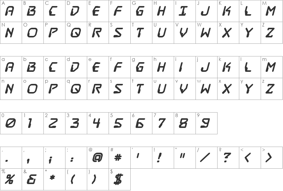 DestructoBeam BB font character map preview