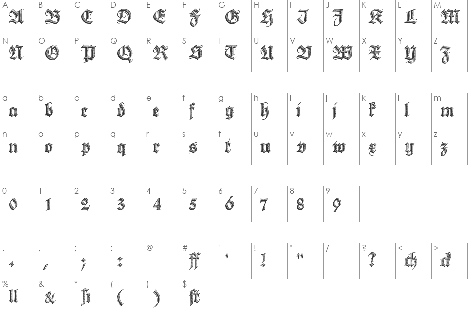 Deutsche Zierschrift font character map preview