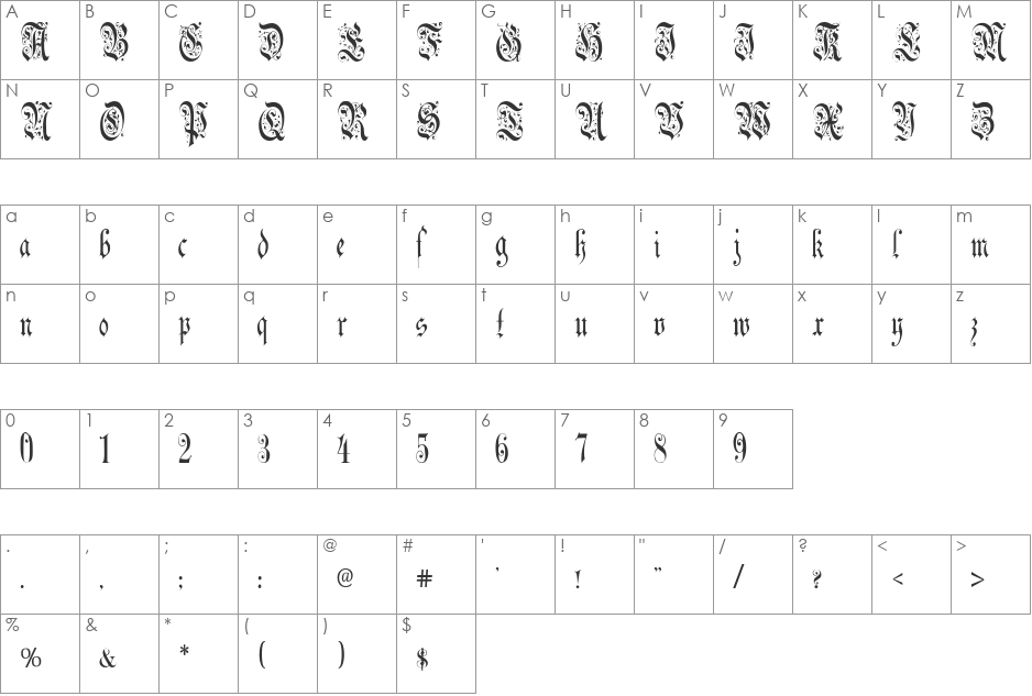 DeutscheGothic font character map preview