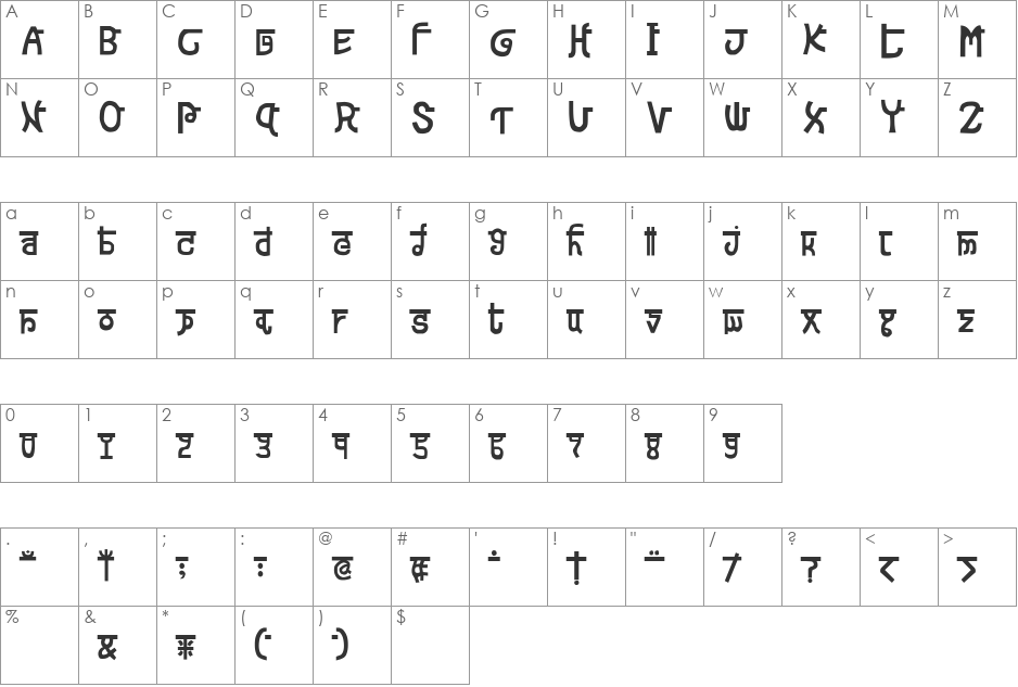 Devanagarish font character map preview
