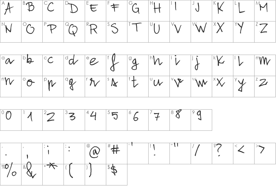 Alone Strand font character map preview