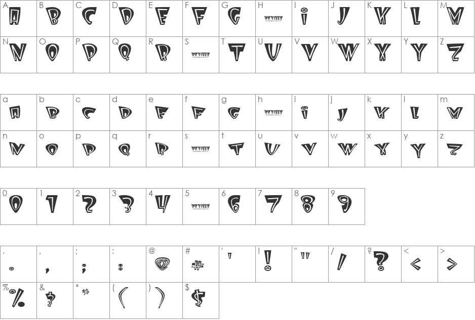 Deville font character map preview