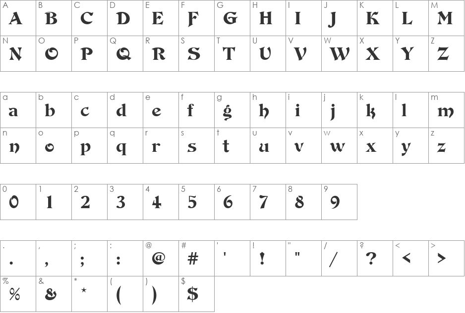 DeVinneOrn font character map preview