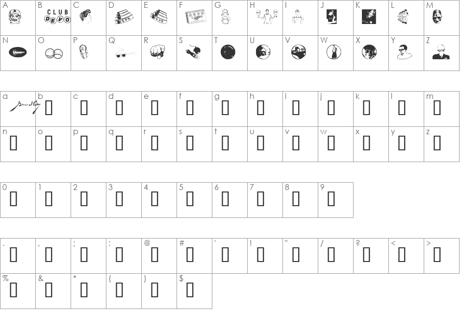 DEVO Dingbats 1.0 font character map preview