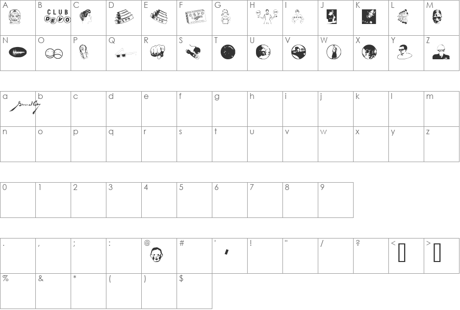 DEVO Dingbats 1.3 font character map preview