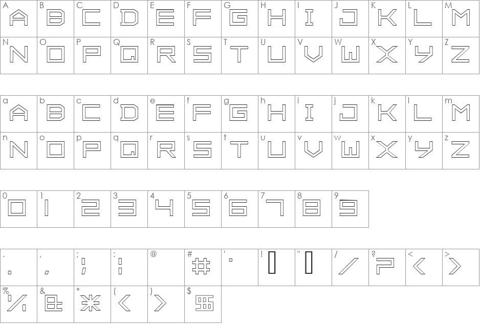 ALPHA font character map preview