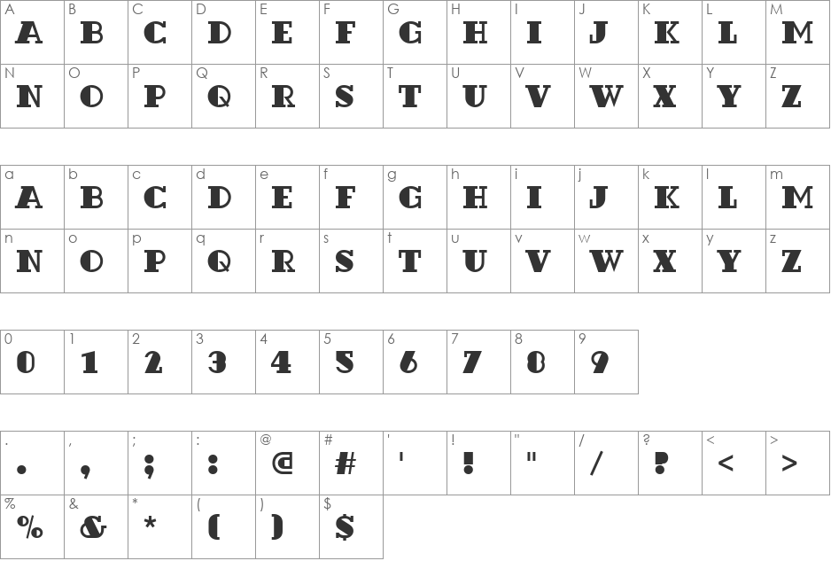 Dextor Becker Black font character map preview