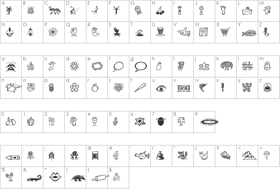 Df Daves Raves Two ITC font character map preview