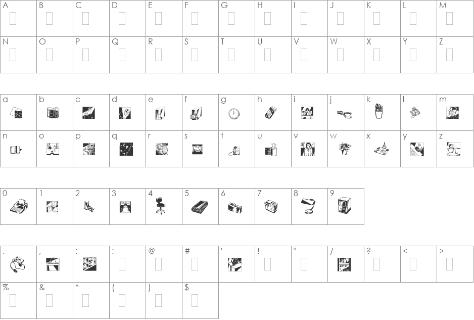 DF Industrials font character map preview