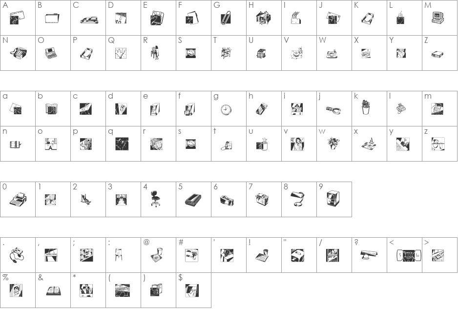 DF Industrials LET font character map preview